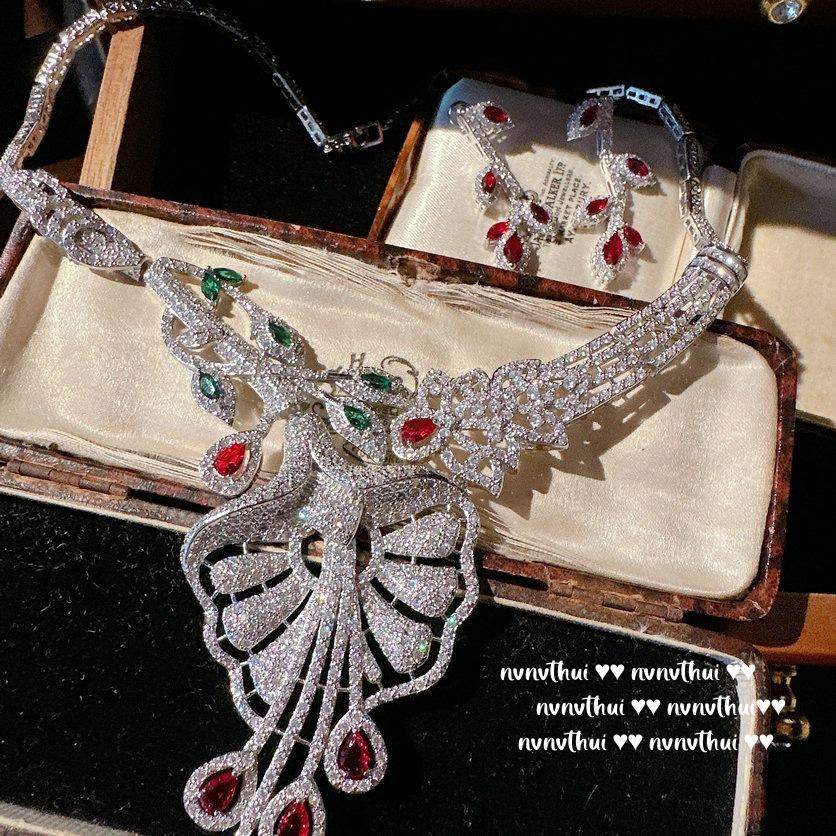 Papalacha Flower Jewel Necklace, Sotheby'S, 18K Gold Plated, Lady Magenta Flower Zircon Earrings Combination