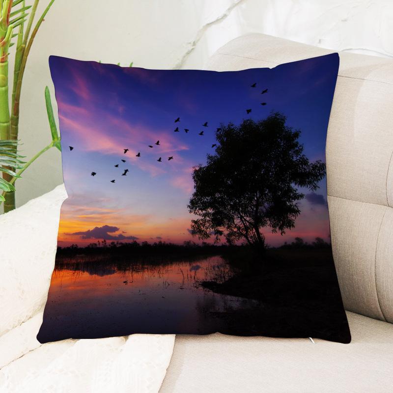 Seagull Beach Sunset Scenery Print Pattern Cushion Cover Home Living Room Sofa Decoration Waist Cushion Pillow Pillow Cover