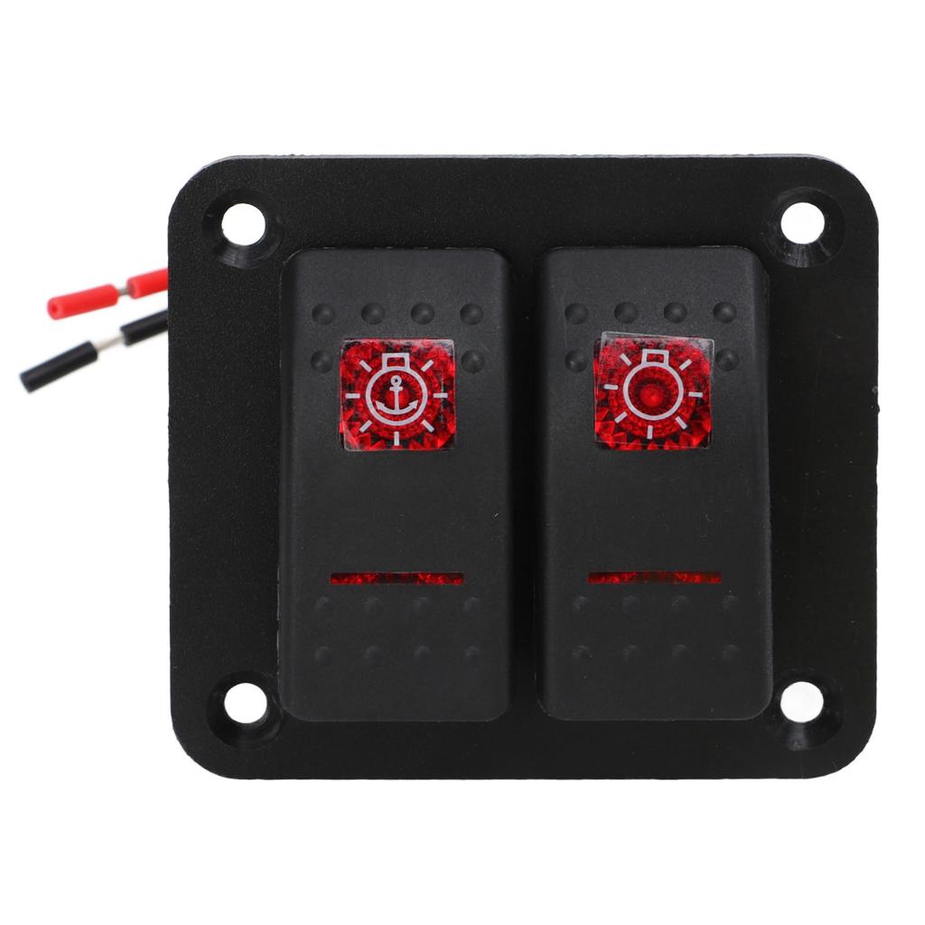 Rocker Switch Panel 2 Gang On Off Pre Wired Red LED 12V 24V 20A 10A with Marine Vehicle Labels