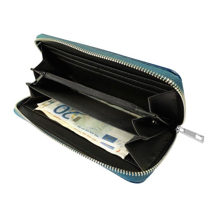 Portefeuille pour femme en synthétique bleu format horizontal classique
