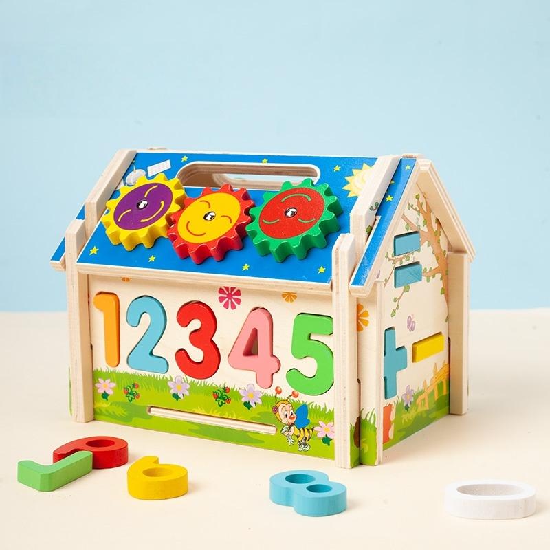 Wooden Matching House Toys Montessori Toys Multifunction Box Color Shape Sorting Building Blocks for Children Early Education
