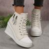Fashion Women's Black White Wedge Sneakers Fashion High Top Lace Up Canvas Shoes for Women Lightweight Casual Platform Vulcanized Shoes