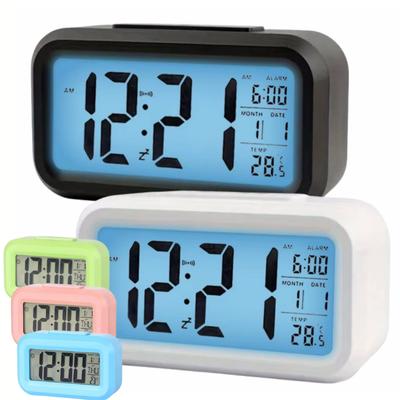 Smarter Digitaler Wecker Schwarz Weiß LCD-Anzeige mit Temperatur Kalender Timer LED-Licht für Schlafzimmer Büro (Ohne Akku)