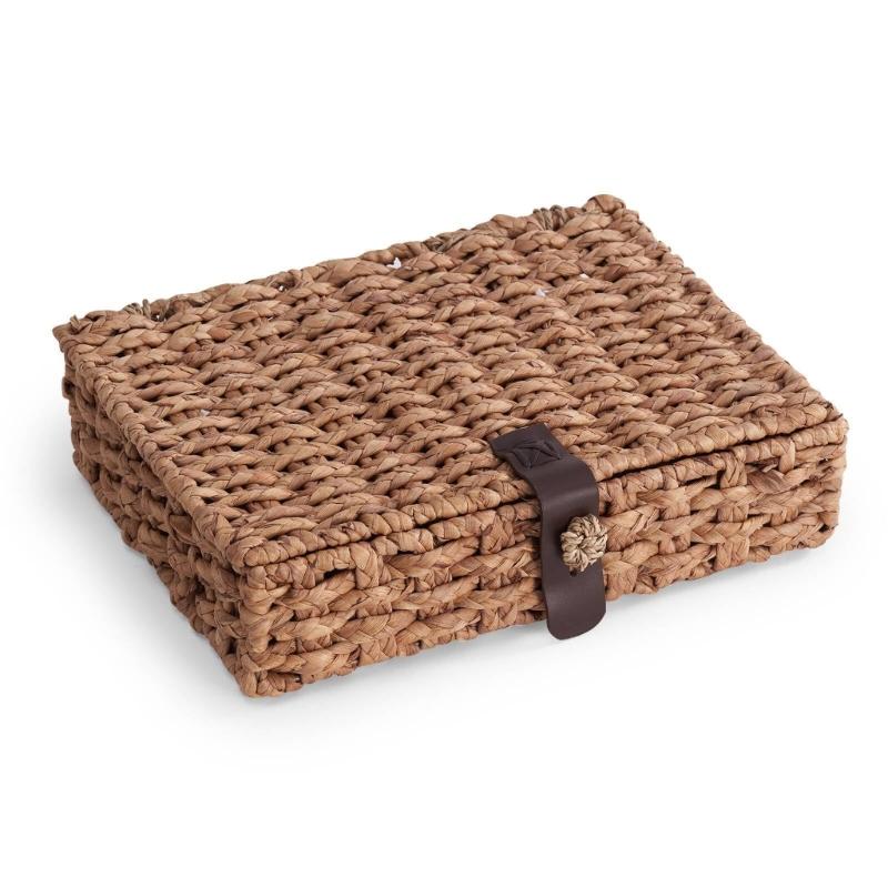 Natural Fiber Storage Box With Cover Permanent Interlaced Design For Home Organization And Display