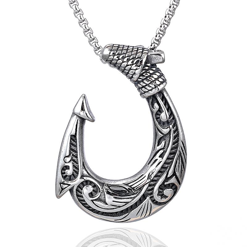Vintage Fischhaken Anhänger für Herren Beliebter Anhänger Edelstahl Wikinger Halsketten für Damen Punk Hip Hop Party Schmuck Zubehör