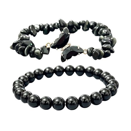 Natural Stone Bead Butterfly Bracelet for Women, Healing Stone Beaded Stretch Bracelet, Calming Spiritual Jewelry Gifts