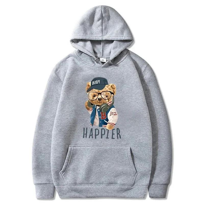 Dámská unisex mikina s kapucí, zábavný medvídek s kapucí, ležérní tričko pro ženy, unisex módní mikina, volná pouliční mikina s kapucí, vícebarevná mikina