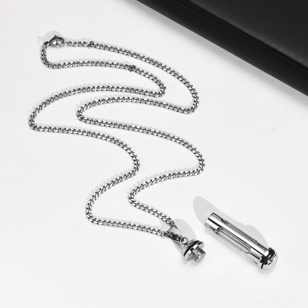 Collana da uomo con ciondolo a cilindro in acciaio inossidabile, Gioielli da collezione senza tempo, Capsula del tempo, Regali commemorativi