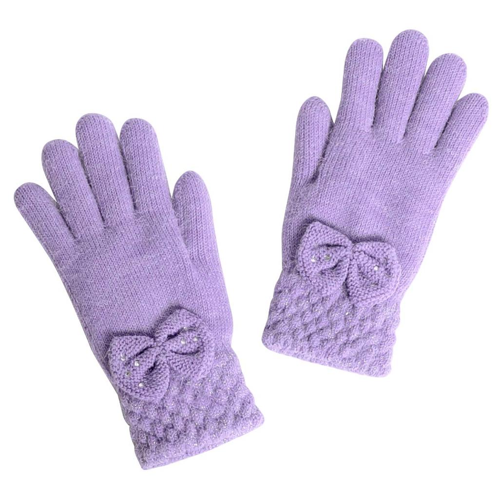 Knit Gloves for Fleece Junior Lavender [Arisana] Kids' Girls, Juniors, Lining, Ribbon, Size,