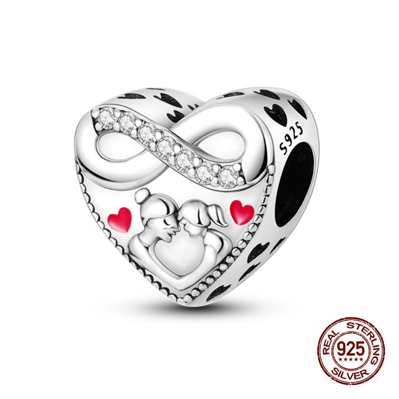 Copper Heart Dog Cat Warm Family Charms Beads Fit 3Mm Original Bracelets Fine Diy Mother'S Day Jewelry Gift