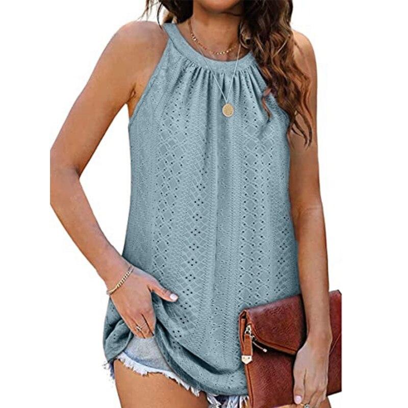 

Повседневный свободный модный плиссированный ажурный летний жилет 2023, топ на бретелях, женский жилет с круглым вырезом, топы без рукавов, одежда Blusas 25027 XXXL