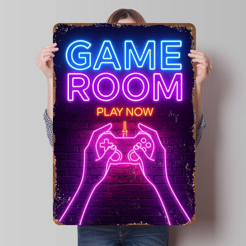 

Game Room Neon Sign Metal Poster Customized Wall Art Retro Vintage Tinplate Signs for Garage Decoration At Home Bathroom Decor 7.9x11.8In(20x30cm)