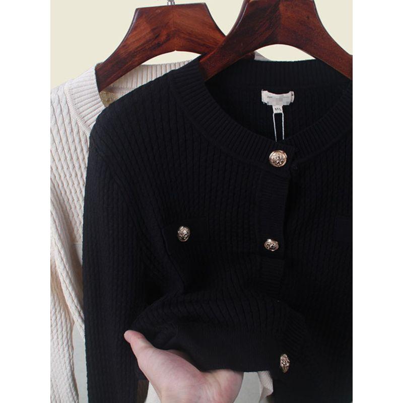Fall 2024 New Arrival Cardigan Classic Style Socialite Small Loose Long Sleeves Knitting Outer Tops round Neck Metal Buckle Outwear