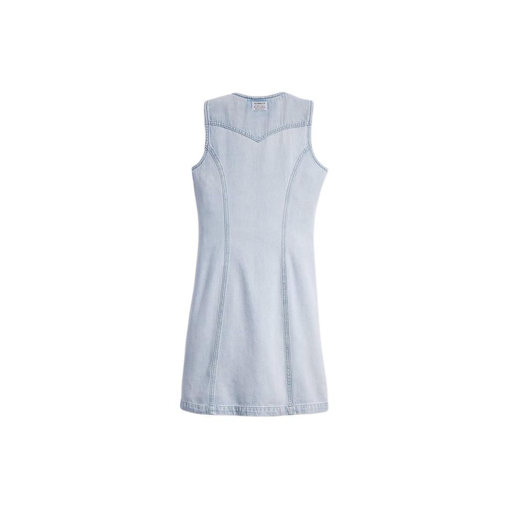 Levis Solid Color V-Neck Short Denim Sleeveless Dress Women Dresses Light-Blue A7600-0000