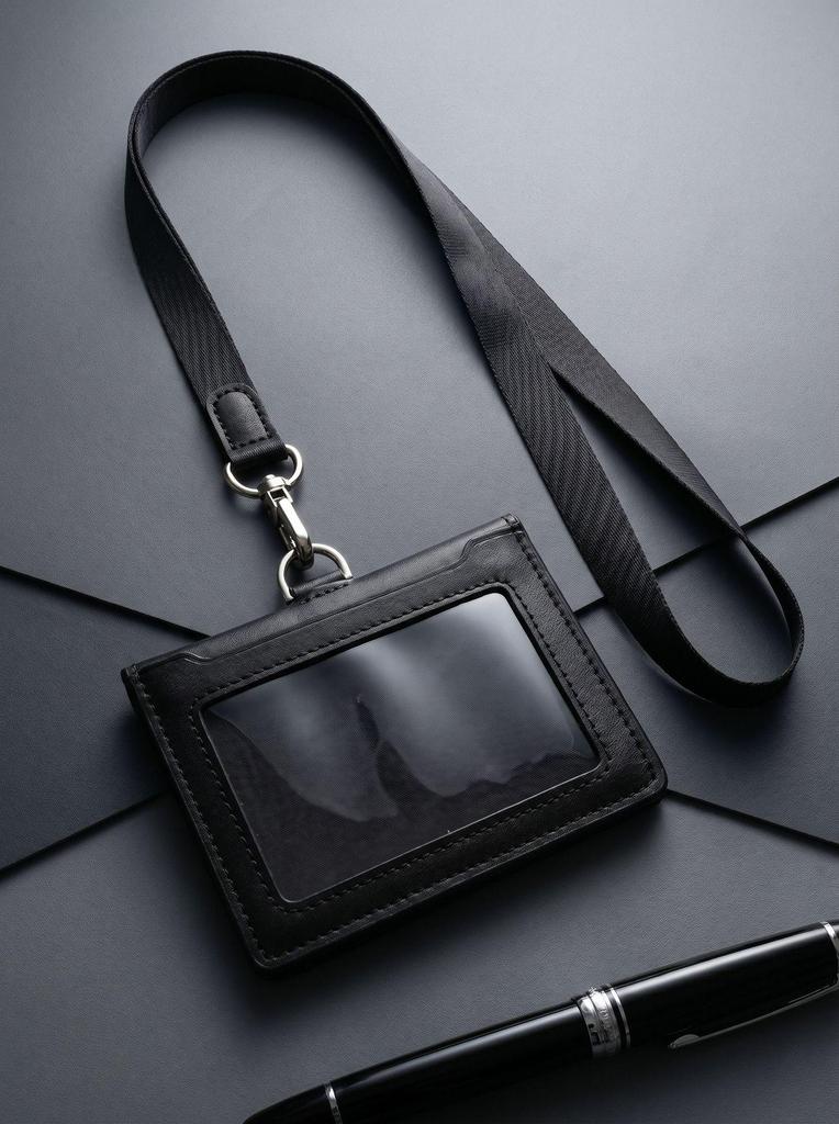 Leather Work ID Badge Holder with Foldable Magnetic Closure