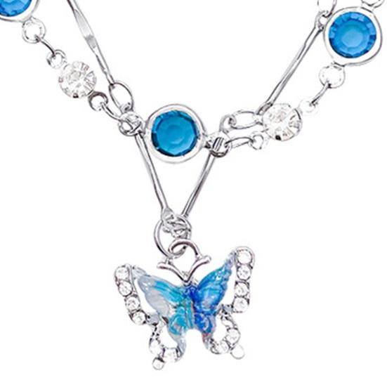 Yousheng Women Necklace Faux Crystal Single/Double Layer Butterfly Pendant Adjustable with Extended Length Prom Party Neck Jewelry Wedding Choker
