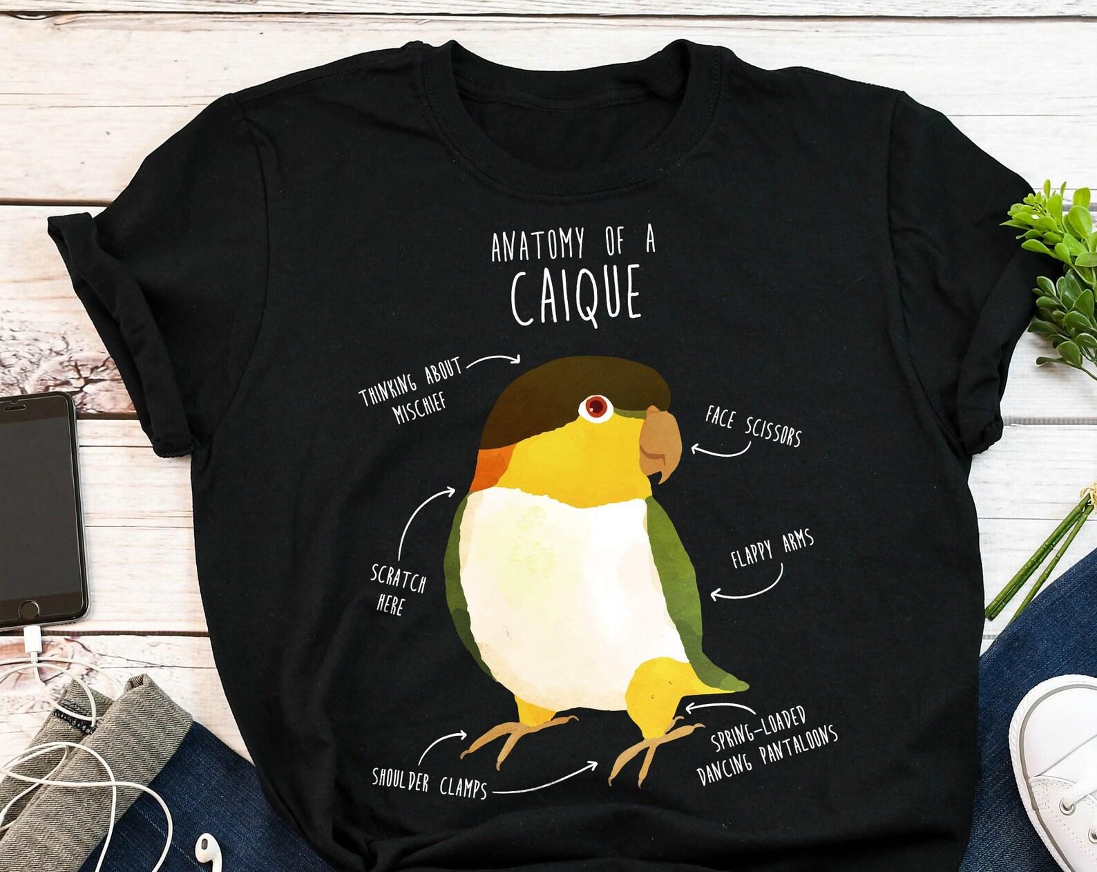 Funny Caique Shirt, , Parrot Lover Gift, Cute Bird T-shirt, Black-Headed Caique Tshirt, Pet Graphic Tee, Tops, Clothing, Anatomy 130