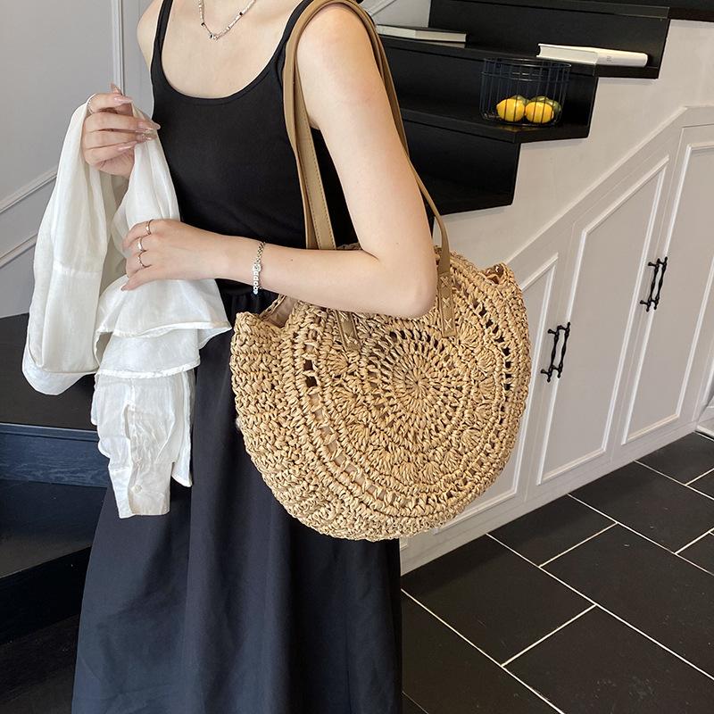 Casual vacation straw bag women's 2025 summer new woven bag large-capacity handbag beach shoulder bag