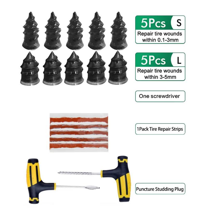 PWS New Car Tire Repair Tool Kit Rubber Tubeless Tyre Puncture Repair Kit Studding Tool for Bike Motorcycle Tires Repair Set
