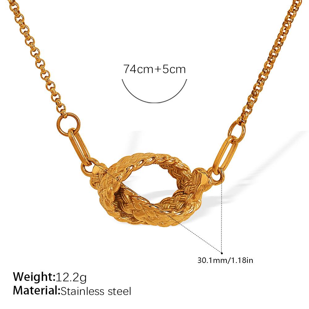 Cross-Border 18K Gold Plated Retro Style Link Chain Necklace New Niche Design with Knot Texture Versatile for Sweater Styling