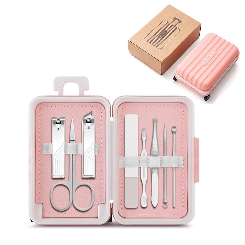 8/12 Stück Nagelknipser-Set Kleines Gepäckbox-Design Edelstahl-Knipser Nagelfeile Schere Maniküre-Werkzeuge für Reisen