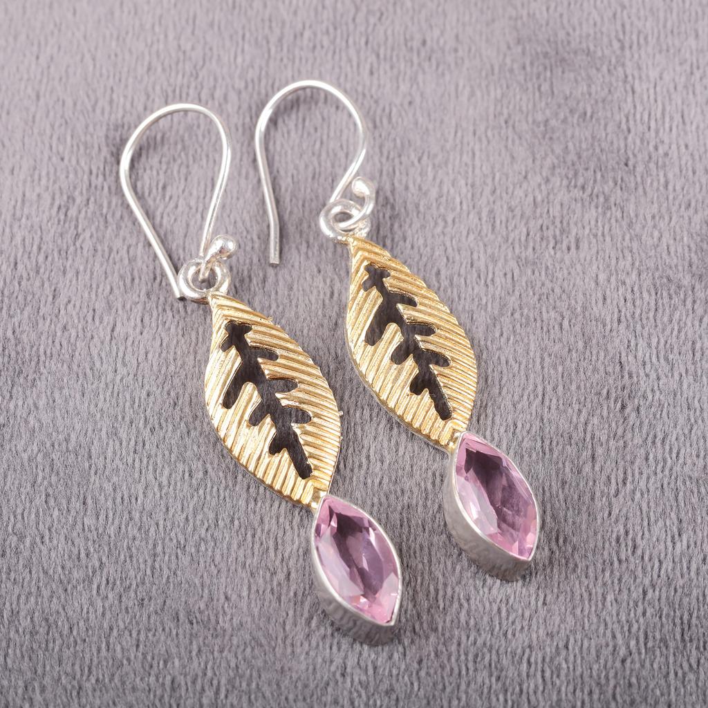 Morganite Earrings, Handmade Gemstone 925 Solid Sterling Silver Earrings Antique Jewelry, For Engagement Gift