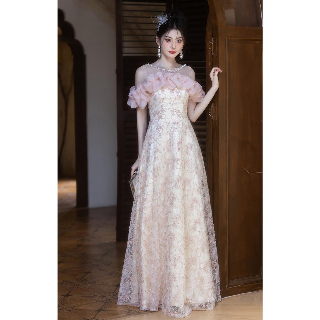 Champagne Evening Dress Skirt Female Birthday Bar Mitzvah Princess Style Banquet Engagement Skirt High-end Light Luxury Annual Meeting Host