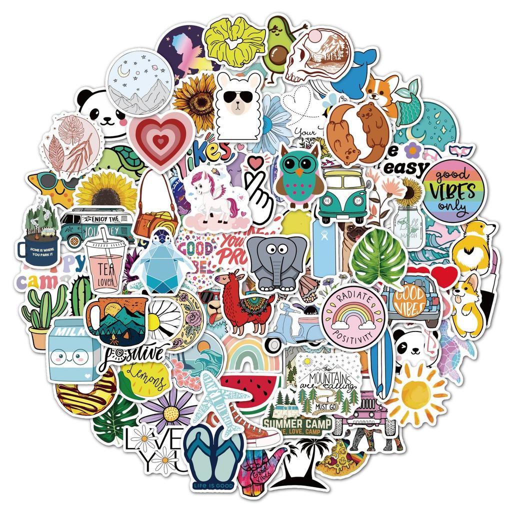 100Pcs Aesthetic Stickers 100 Pvc Waterproof Cute Cartoon Guitar Luggage Outdoor Fresh Stickers