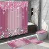 4Pcs Sparkling Diamond Shower Curtain Set, Shiny Bathroom Trim, Carpet And Toilet Seat,Burgundy Luxury Textured Colorful