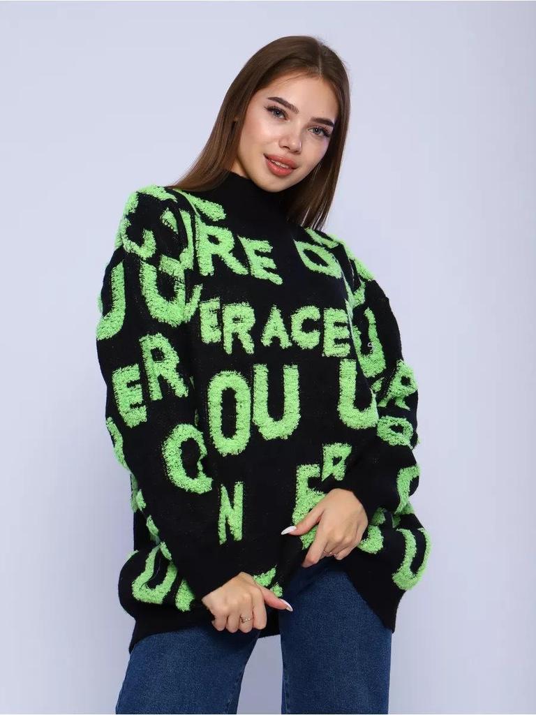 2025 Autumn/Winter European & American Chenille 3D Letter Embroidered Sweater: New Loose Jacquard Knit Top
