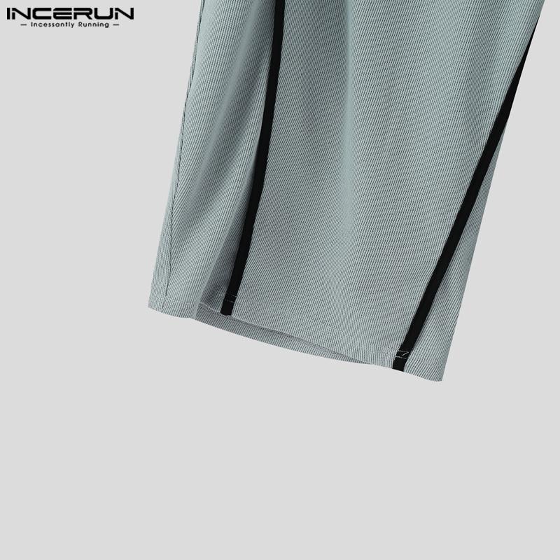 INCERUN Men Elastic Waist Trousers Casual Loose Stitching Texture Long Pants