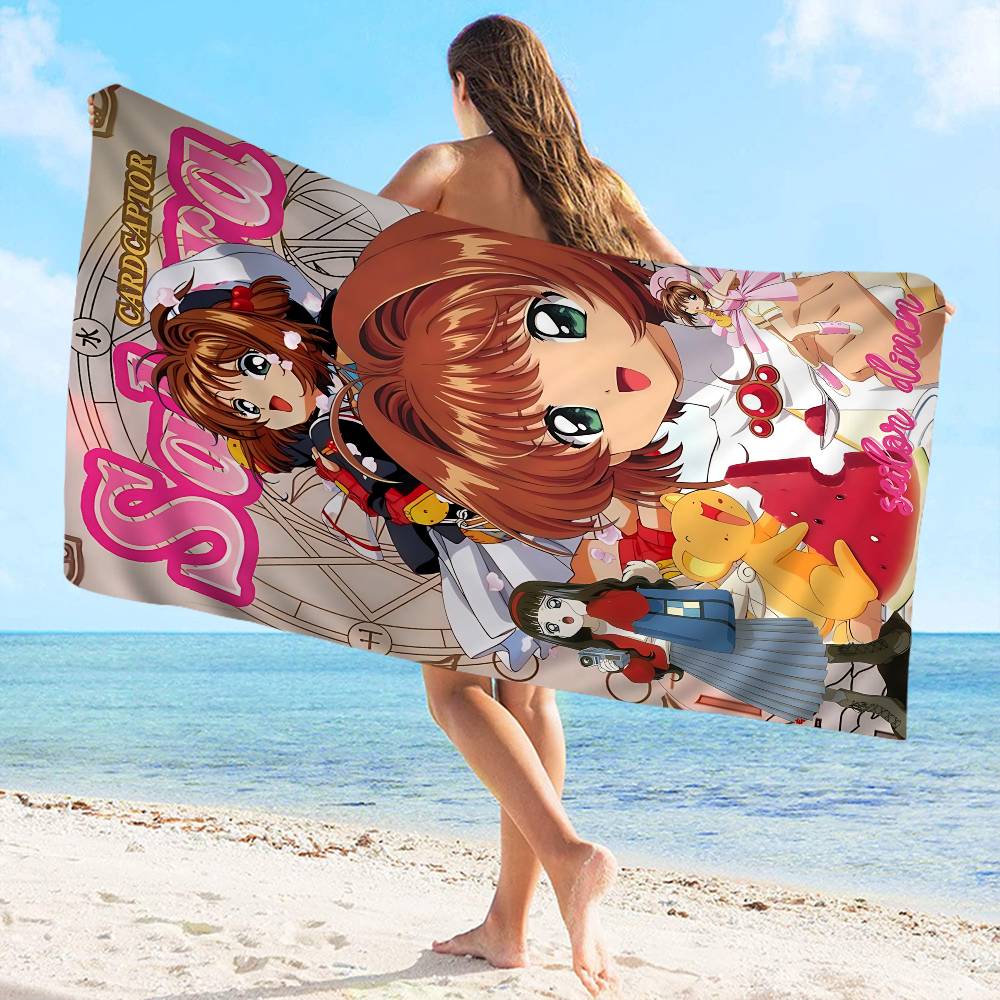 Anime C-Cardcaptor Sakura Microfiber Blanket Quick Drying Beach Towels Oversized Printing Super Absorbent Pool Towel Blanket