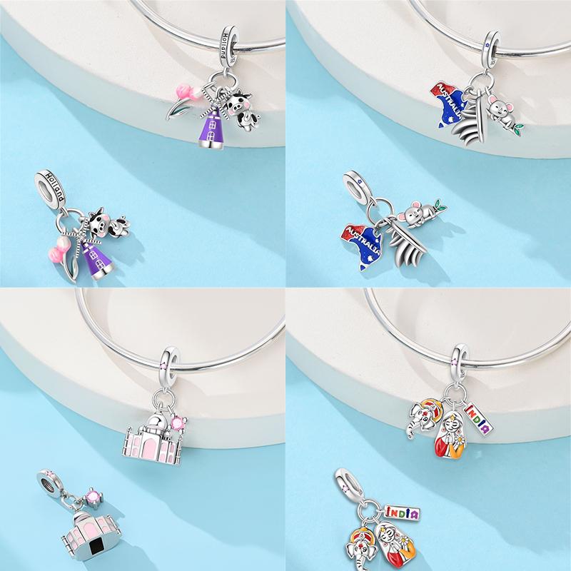 New Copper Charms Eiffel Tower Famous Scenic Spot Souvenirs Beads Fit Original Bracelets Fine Diy Jewelry Gifts