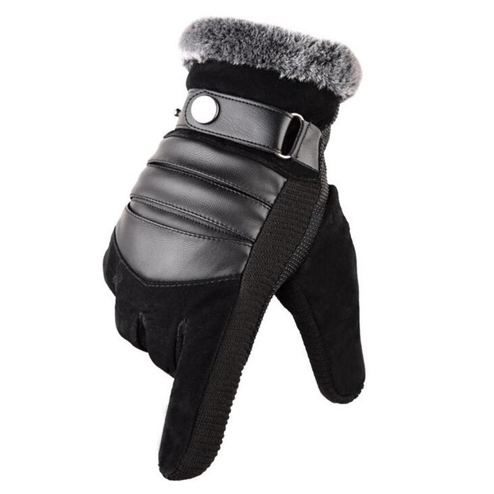 Men's Windproof Waterproof Bicycle Pigskin Slip Plus Velvet Thickening Gloves