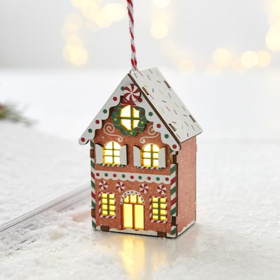 Christmas Gingerbread House Ornament Wooden Light Up Village House Christmas Tree Hanging Ornaments for Holiday Winter Home Party Tree Decor