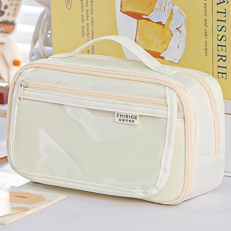 Simple Transparent Flip Pencil Case with Handle Magnetic Snap Stain Resistant Contrast Color Multi-Function Stationery A3211 белый
