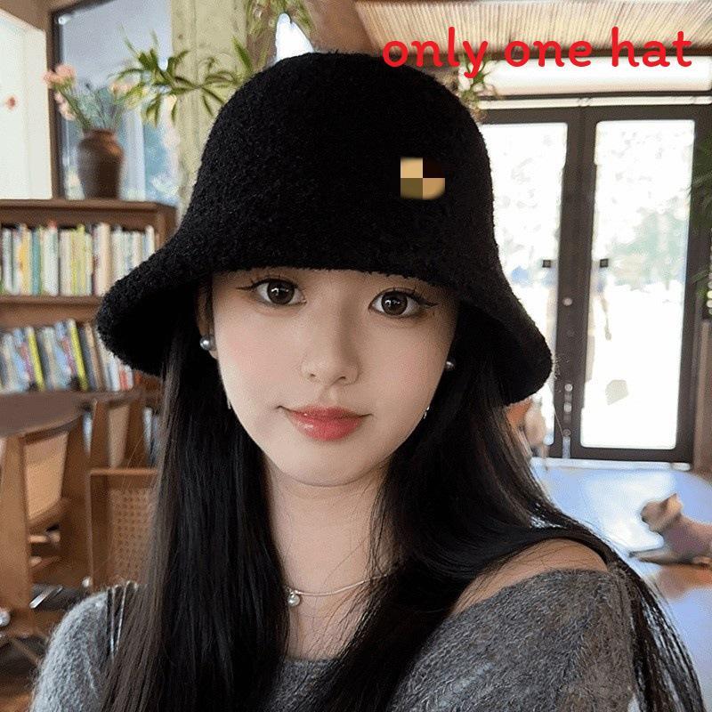 Knit Fisherman Hat For Women Winter Warm Plush Bucket Cap With Face Slimming Design чёрный