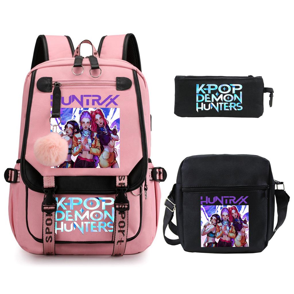 Demon Hunters Peripheral Printing Children's Fashion Backpack Cross-border Large Capacity Primary and Secondary School Student Leisure School Bag Set