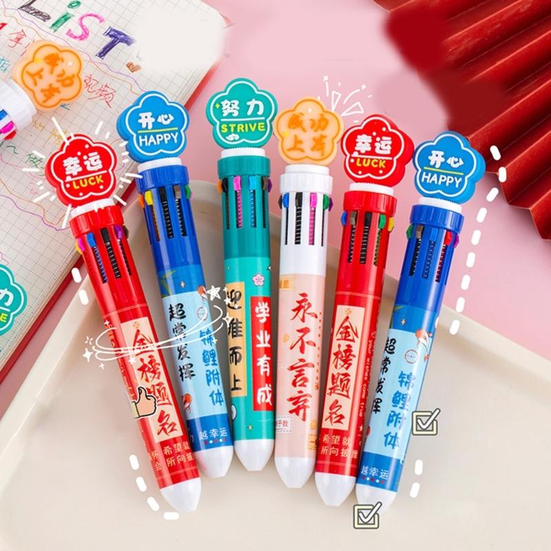 Multicolor Ballpoint Pen 10-Color-in-1 Pen Retractable Multicolored Pen for Writing Noting Journaling Color Coding