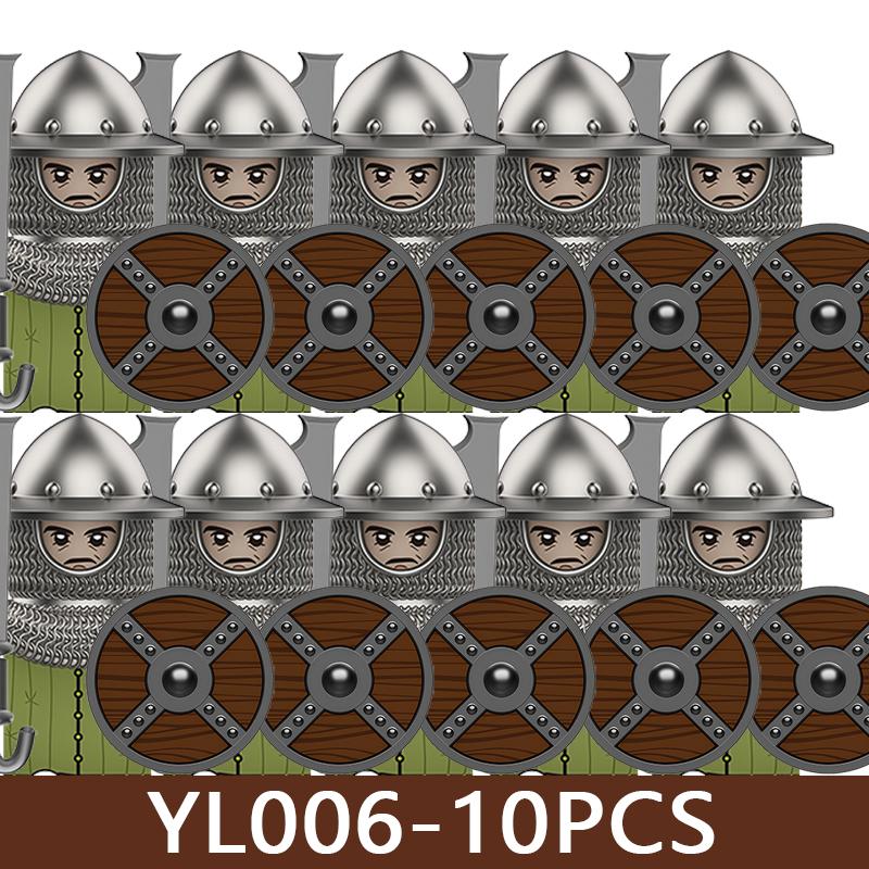 Medeltida Slottssoldat Figurer Byggklossar Militär Armé Riddare Romersk Krigare Infanteri Milis Orcher Tillbehör Klossar Leksaker