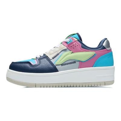 Li Ning Tian Ji Leather Reflective Classic Non-Slip Breathable Low-Top Skate Shoes Women Sneaker Blue Black Red AGCR468-4