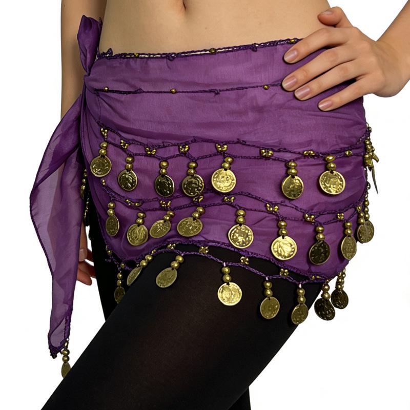 Belly Dance Waist Chain with 72 Hanging Chiffon Coins for Beginners