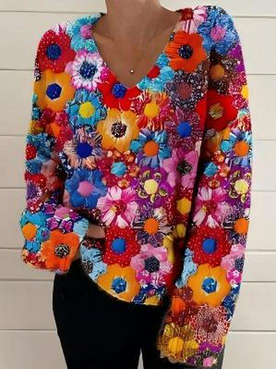 2024 Women's 3D Print V-neck Knit Cardigan: Early Spring/Autumn Sweater