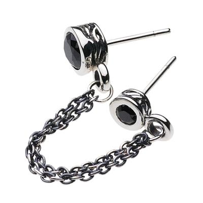 Chain Earrings with Black Zirconia 925 Silver E0425 [Cenote] 2-hole [Silver Accessories]