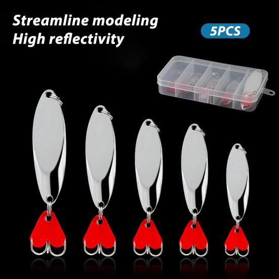 5Pcs Fishing Spoons Fishing Lures Compact Portable Casting Spoon Treble Hooks Jigs Hard Metal Spinner Baits for Freshwater Saltwater