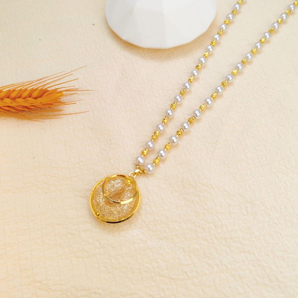 French Gold Wire Mesh Pearl Necklace, Women'S Versatile Temperament, Safety Buckle Pendant, Collarbone Chain Accessories