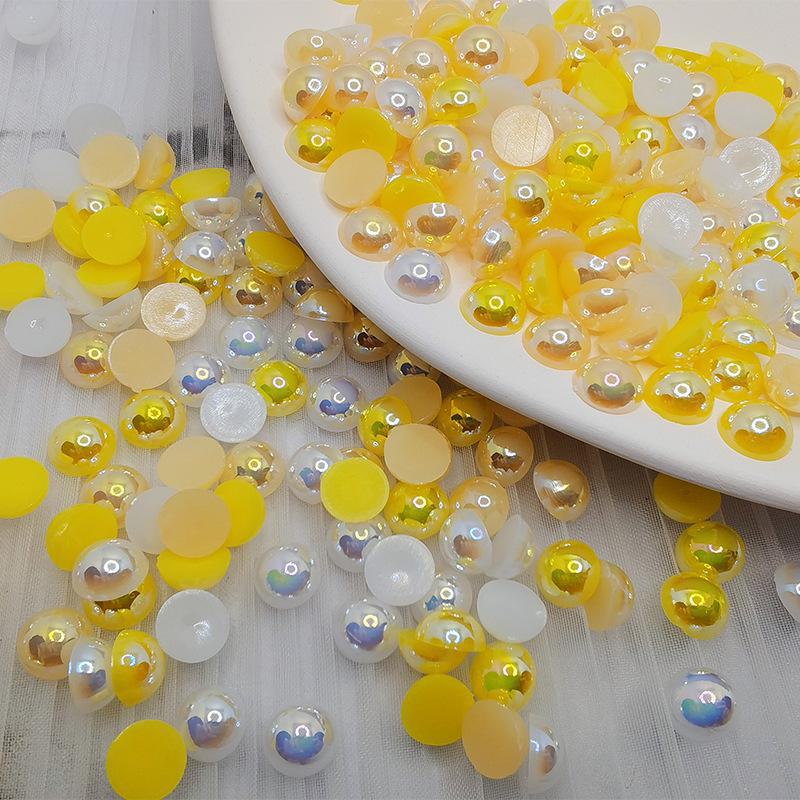 Halvcirkulära platta botten AB Fantasyfärg ABS Pärlemor Högblanka Runda Pärlor för DIY-Smycken & Nageldekor