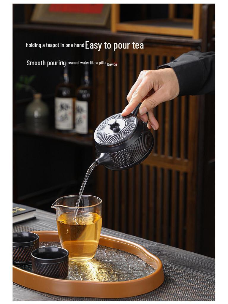 Purple Clay Kung Fu Teapot Set: Includes One Teapot, Six Cups, and Tray - Luxurious Retro Design for Home Tea Brewing