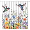 Hummingbird Shower Curtain Spring Colorful Birds Watercolor Floral Leaves Nature Garden Scenery Modern Blooming Flower Plant Fabric Curtain with Hook