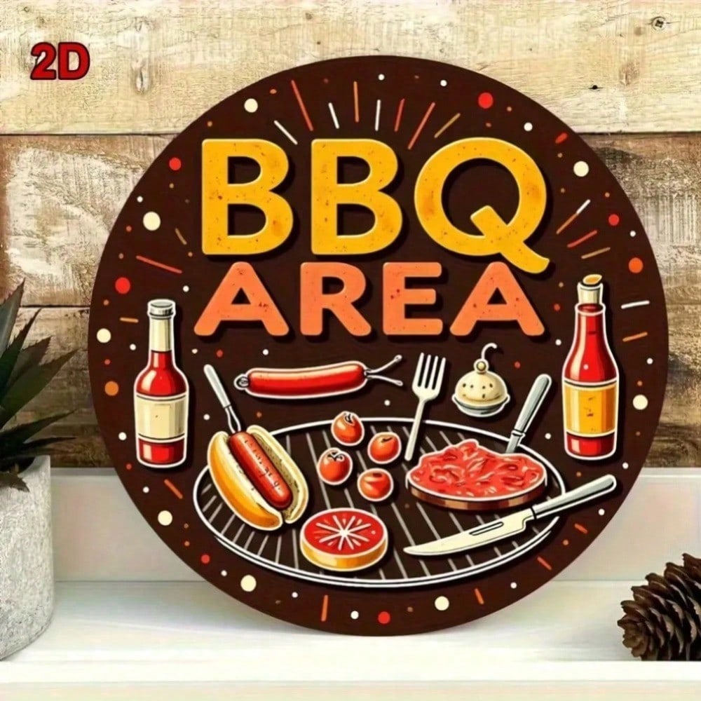 

Vintage Metal BBQ Sign 2D Flat Food Drinks Art Rustic Home Kitchen Man Cave Decor Durable Outdoor Patio Wall Plaque 20x20 різнокольоровий